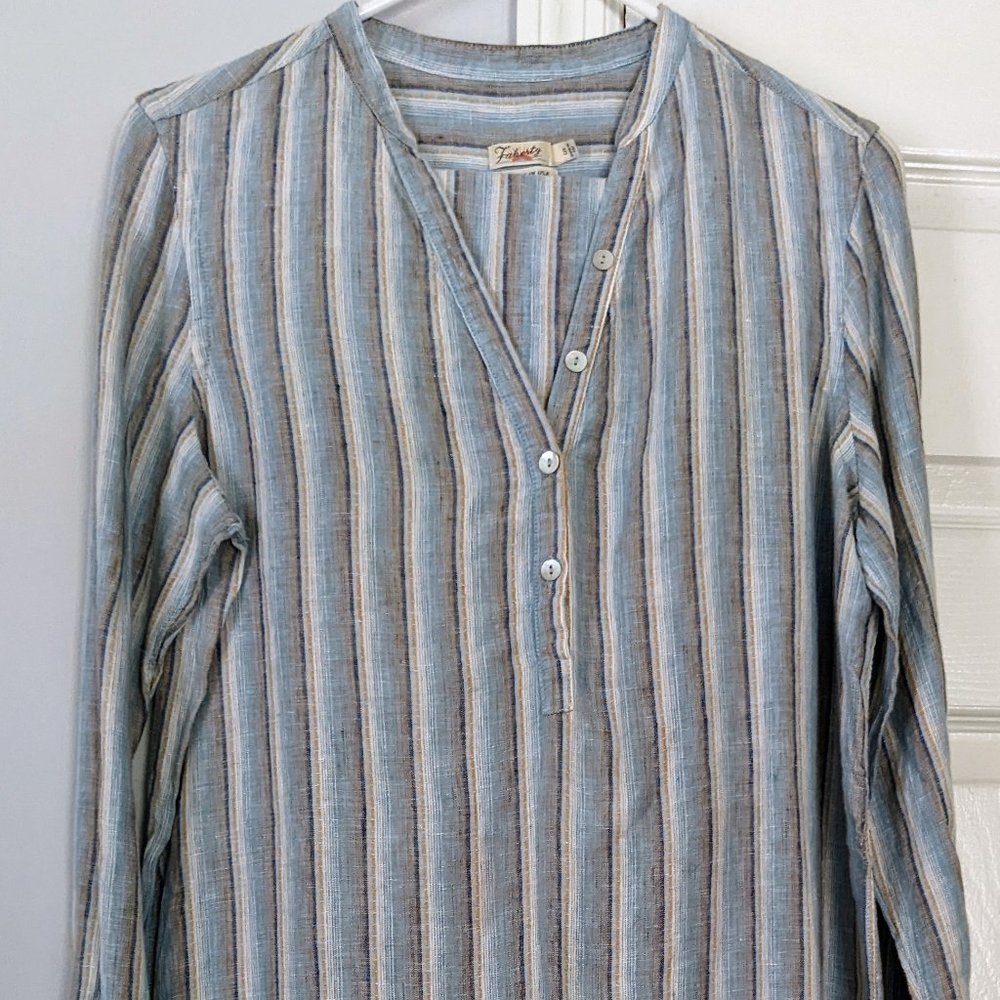 FAHERTY USA Linen Tunic Dress S Fresh Blue Stripes 6 8  ~NEW